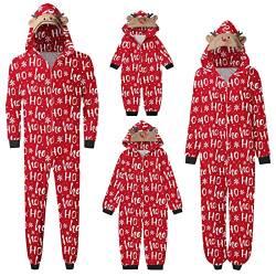 Weihnachtsschlafanzüge Jumpsuit Weihnachts Pyjama Set Damen Herren Kinder Kuschelig Hoodie mit Reißverschluss Kapuze Schlafanzug Einteiler Nachtwäsche Overall für die ganze Familie Set Damen von Generic