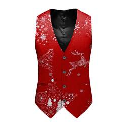 Weihnachtsweste Herren Weihnachten Anzugweste Lustig Weste Christmas Festlich Santa Claus Party Hochzeit Ärmellose Slim Fit Fischgrätweste Spaß Anzug Weste Vest Jacke Weihnachten Westen von Generic