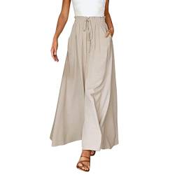 Weite Hosen Damen Stoffhose Damen Hohe Taille Palazzo Hose Casual Paperbag Hose Weite Beine Anzughose Elegant (Z1-Beige, M) von Generic