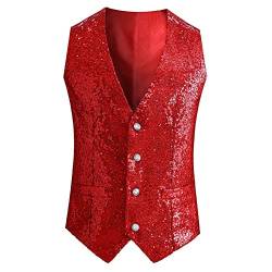 Weste Herren Pailletten 70er Ärmellos Glitzer Weste Mantel Disco Karneval Kostüm Rave Outfit Paillettenweste Glänzend V Ausschnitt Gilet Anzugweste für Hochzeit und Party Tanzkostüm Pailletten Jacke von Generic