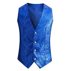 Weste Herren Pailletten 70er Ärmellos Glitzer Weste Mantel Disco Karneval Kostüm Rave Outfit Paillettenweste Glänzend V Ausschnitt Gilet Anzugweste für Hochzeit und Party Tanzkostüm von Generic