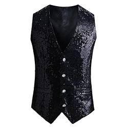 Weste Herren Pailletten 70er Ärmellos Glitzer Weste Mantel Disco Karneval Kostüm Rave Outfit Paillettenweste Glänzend V Ausschnitt Gilet Anzugweste für Hochzeit und Party Tanzkostüm von Generic