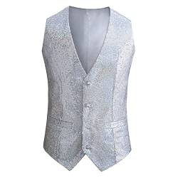 Weste Herren Pailletten 70er Ärmellos Glitzer Weste Mantel Disco Karneval Kostüm Rave Outfit Paillettenweste Glänzend V Ausschnitt Gilet Anzugweste für Hochzeit und Party Tanzkostüm von Generic