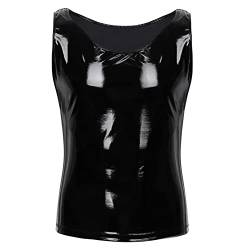 Wetlook Dessous Männer Tank Top Herren Lack Lederoptik Shirt Erotisch Wäsche Sexy Reizunterwäsche Lack-Optik in Schwarz Party Clubwear Schwarz XXL von Generic