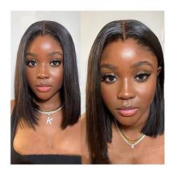 Wigs 8-14 Inch Short Bob Straight Lace Wig Medium Brown Lace 4x4 Lace Closure Human Hair Wigs Brazilian Bone Straight Human Hair Wigs for Women Wig (Density : 180%, Stretched Length : 14inches) von Generic
