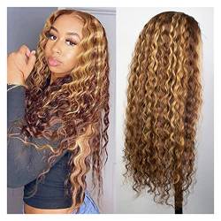 Wigs 8-26 Inch Human Hair Wigs Highlight Curly Color Lace Front Wigs Lace Frontal Wig Deep Water Wave Brazilian Hair Preplucked for Black Women Wig (22inches 180%) von Generic
