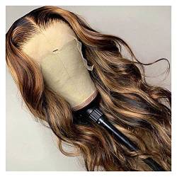 Wigs Highlight Wig Human Hair Body Wave Lace Frontal Wigs Honey Blonde Brown Colored Wig 13×4 Lace Closure Wig for Women Wig (Density : P4 27 180% density 13X4 wig, Stretched Length : 24in) von Generic