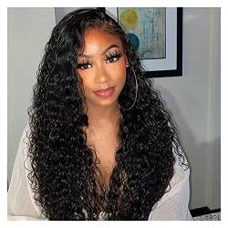 Wigs Water Wave Wig Lace Front Human Hair Wigs for Black Women Brazilian Hair 8-30 Inch Curly Human Hair Wig Bob Deep Wave Wig Wig (16inch bob wig 150%) von Generic