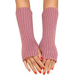 Winter Gestrickte Handschuhe für Damen Lang Handwärmer Stulpen Fingerlose Armstulpen Warm Strick Handschuhe Armwärmer Stulpen für Damen Pluswärmer Fingerlose Halbfinger Handschuhe (B, One Size) von Generic