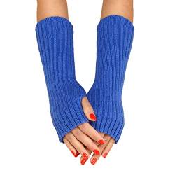 Winter Gestrickte Handschuhe für Damen Lang Handwärmer Stulpen Fingerlose Armstulpen Warm Strick Handschuhe Armwärmer Stulpen für Damen Pluswärmer Fingerlose Halbfinger Handschuhe (Blau, One Size) von Generic