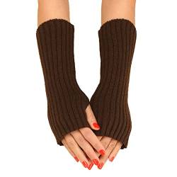 Winter Gestrickte Handschuhe für Damen Lang Handwärmer Stulpen Fingerlose Armstulpen Warm Strick Handschuhe Armwärmer Stulpen für Damen Pluswärmer Fingerlose Halbfinger Handschuhe (Kaffee, One Size) von Generic