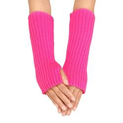 Winter Gestrickte Handschuhe für Damen Lang Handwärmer Stulpen Fingerlose Armstulpen Warm Strick Handschuhe Armwärmer Stulpen für Damen Pluswärmer Fingerlose Halbfinger Handschuhe (Pink, One Size) von Generic