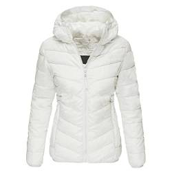 Winter Herbst Leichte Jacken Damen Einfarbig mit Kapuze Reißverschluss Lässige Warme Steppjacke Bequeme Frauen Jacke Leichte Parkas Damen Leichte Jacken Ästhetische Weiche Mäntel, weiß, 42 von Generic