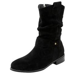 Winter High Heel Zipper Outwear Modische Klassische Schwarze Stiefeletten Dicke Ferse Mesh Atmungsaktive Coole Stiefel Militär Wasserdicht Schwarz 40 von Generic