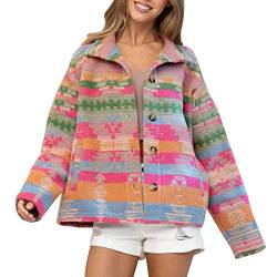 Winter Jacket for Women Aztec Print Jacke Mantel Jacquard Wollmantel Heiße Damen Casual Cardigan Jacke Anorak (A, S) von Generic