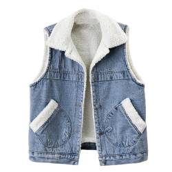 Winter-Weste aus Lammwolle, Denim-Weste für Damen, locker, kurz, Cowboy, ärmellos, Jacke, Mantel, Vintage-Tasche, Jeans-Westen, 02, 42 von Generic