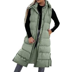 Winterjacke Damen Lang Steppweste mit Kapuze Herbst Winter Warme Daunenweste Ärmellose Lässiges Einfarbig Kapuzenweste Lose Outdoorjacke Mantel Lang Weste mit Taschen Winddicht Outwear von Generic