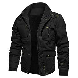 Winterjacke Herren,Herren Fleece Warm Gefüttert Jacke Cargo Winterparka Militär Jacke für Herren Outdoorjacke mit Abnehmbarer Kapuze Übergangsjacke Baumwolle Hoodies Fliegerjacke Armeejacke von Generic