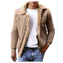 Winterjacke Herren Mit Fell Hochwertiges Kunstleder Lederjacke Teddy-Fleece Wildlederjacke Gefüttert Dicker Warme Bomberjacke Winter Lammfell Mantel Casual Fleecejacke Übergangsjacke (Khaki, L) von Generic