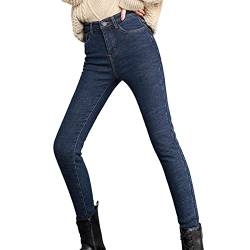 Winterjeans Damen Jeans Dicke Plüsch Gefütterte Jeanshose Warm Bequeme Baggy Denim Hosen Winter Fleece Dehnbar Thermojeans Fraun Teenager Klassic Streetwear (Blue, S) von Generic