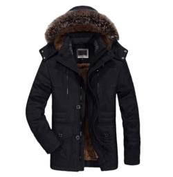 Winterparka Für Herren – Wattierter, Wärmender Mantel Mit Kunstfell-Kapuze – Lässige Fleece-Langjacke, Windjacke von Generic