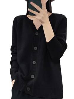 Wolle Strickjacke Pullover Frauen Strick V-Ausschnitt Langarm Tops Lose Koreanische Warme Pullover, Schwarz , 36 von Generic