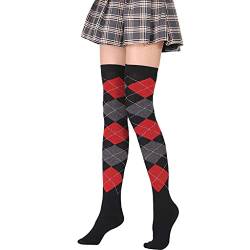 XuHangFF Oberschenkelhohe Socken, europäisch, Vintage, buntes Argyle-Karomuster, Overknee-Strümpfe für Mädchen, Frauen, Studenten, R, 38 von Generic
