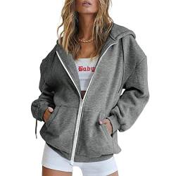 Y2k Zip up Hoodie Damen Kapuzenjacke Kapuzenpullover Vintage Oversize Sweatjacke Sweatshirt College Jacke Übergangsjacke Zip Hoodie Hoody mit Kapuze von Generic