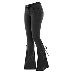 ZHAWEIYC Schlaghosen Jeans Damen Embroidered Vintage Flare Denim Hose Knöpfe Midrise Flare Lässige Jeans Damenhosen mit Taschen von Generic
