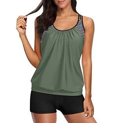 Zweiteilige Tankini-Badeanzüge T-Rücken-Blouson-Badeoberteile mit Jungen-Shorts Damen-Badeanzüge Sportliche Badebekleidung T Shirt S (AG, XXXL) von Generic