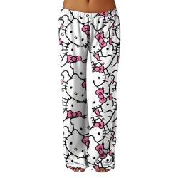 𝒉𝒆𝒍𝒍𝒐 𝒌𝒊𝒕𝒕𝒚𝒔 Schlafanzug Damen Hosen Lang Baumwolle Schlafhose Baumwolle Warm Kawaii Schlafanzug Pyjama Anime Bequeme Weich Kuschelhose Lustige Geschenke Weiß XXL Pyjamahose von Generic