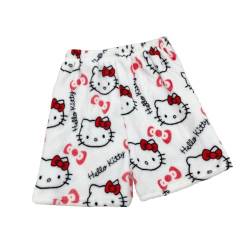 𝒉𝒆𝒍𝒍𝒐 𝒌𝒊𝒕𝒕𝒚𝒔 Schlafanzughose Damen Kurz Hosen Flanell Pyjama Schlafanzug Kawaii Warm Baumwolle Schlafhose Pyjama Anime Bequeme Winter Kuschelhose Lustige Geschenke (Rot,L) von Generic