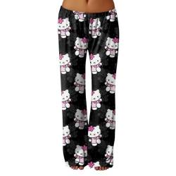 𝒉𝒆𝒍𝒍𝒐 𝒌𝒊𝒕𝒕𝒚𝒔 Schlafanzughose Damen Lang Hosen Flauschig Pyjama Kawaii Warm Baumwolle Schlafhose Schlafanzug Weich Anime Sommer Kuschelhose Geschenke Für Frauen Marine L Pyjamahose von Generic