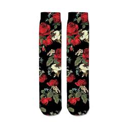 jeansame Vintage Schwarz Rot Rosen Blumen Lange Socken Schlauchsocken Wade Kniestrümpfe für Damen Herren Jungen Mädchen Kinder Sport Athletic Radfahren Laufen, Farbe: 206, One size von Generic