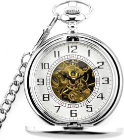 mooth römische Ziffern Retro mechanische Kette Geschenk FOB Steampunk Handaufzug Casual Männer Frauen Taschenuhren (Silber) von Generic