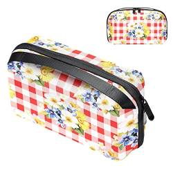 wasserdichte Make up Tasche, Make up Tasche, Reise Kosmetik Organizer für Frauen und Mädchen,Frühlings Blumenstrauß rotes Gitter Plaid Gitter von Generic