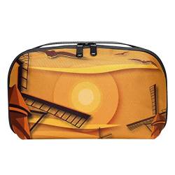 wasserdichte Make up Tasche, Make up Tasche, Reise Kosmetik Organizer für Frauen und Mädchen,Windmühlen Sonnenuntergang große Gänse von Generic