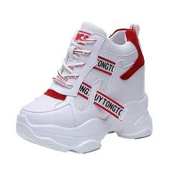 Generic11 Damen Trainer High Top Anti-Rutsch-Plattform Schuhe Patchwork Tragbare stilvolle Schnürschuhe mit Keilabsatz und klobigen Schuhen für Street Walking von Generic11