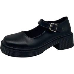 Plattform Mary Jane Schuhe für Frauen Einfarbige atmungsaktive Schnalle Riemen klobige Schuhe Langlebige Vintage runde Zehen Lederschuhe von Generic11