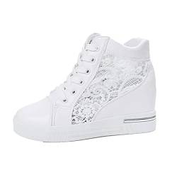 Damen Wedge Schuhe Atmungsaktive Lace Mesh Fashion Sneakers Tragbare Anti-Rutsch-Plattform Schnürschuhe High-Top Freizeitschuhe von Generic7