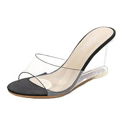 Damen Wedge Slippers Transparente Oberfläche Peep-Toe Slip-On Stilvolle Pantoletten Verschleißfeste, prägnante Modesandalen von Generic7