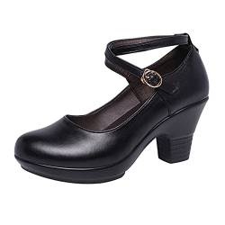 Mary Jane Schuhe für Damen Überkreuzte Schnallenriemen mit flachem Mund Atmungsaktive Lederschuhe Abriebfeste Pumps mit mittlerem Blockabsatz für den Alltag von Generic7