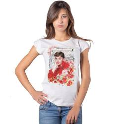 Audrey Hepburn Floral 18-6-3 Mode Urban Slub Lady Damen 100% Baumwolle Flammenmuster, Weiß / Weiß., Large von Generico