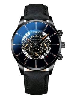 Genérico Herren-Armbanduhr mit Datumsanzeige und drei dekorativen Ziffern mit verstellbarem Lederarmband, modernes und elegantes Design., Streifen von Genérico