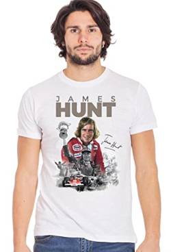 Generico James Hunt The Legend Pilot Auto Meister Art. 11003 T-Shirt Urban Men Herren 100% Baumwolle BS, Weiß, Large von Generico