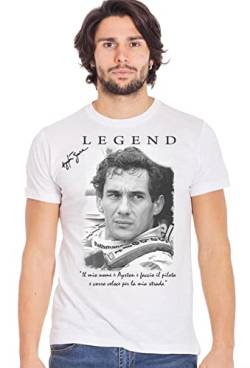 Generico The Legend Ayrton Seine mit Ihrer Unterschrift Art. 11001 T-Shirt Urban Men Herren 100% Baumwolle BS, Weiß, Large von Generico