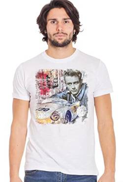 James Dean 1 The Legend Schauspieler Auto Art. 11002-1 T-Shirt Urban Men Herren 100% Baumwolle BS, weiß, Medium von Generico