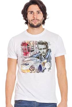 James Dean 1 The Legend Schauspieler Auto Art. 11002-1 T-Shirt Urban Men Herren 100% Baumwolle BS, weiß, XL von Generico