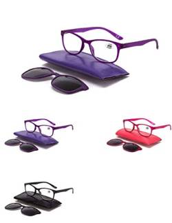 Lesebrille für Damen und Herren, rund, Clip-On, polarisiert, mit Magnet, UV-Schutz 400, magnetische Sonnenbrille, (Rot/Fuchsia, 1,00) von Generico