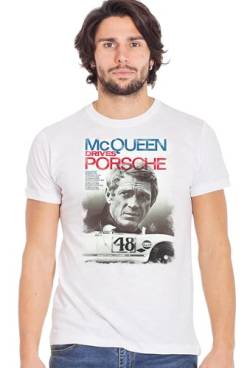 MC Queen Drives Gulf Racing Car Team The Legend Schauspieler Motiv Auto Art. 11002-3 T-Shirt Urban Men Herren 100% Baumwolle Flame BS, weiß, XL von Generico